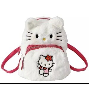 Cute Hello Kitty White/Pink Soft‎ Plush small Shoulder Bag Backpack school bag